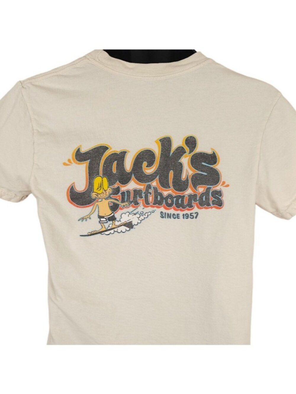 Jacks Surfboards T Shirt Mens Size Small Beige Surfer Surfing Retro Design